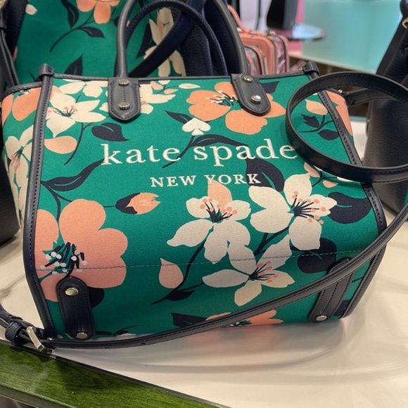 Kate Spade Small Tote Crossbody Bag Lily Blooms Green Multi - Picture 9 of 16